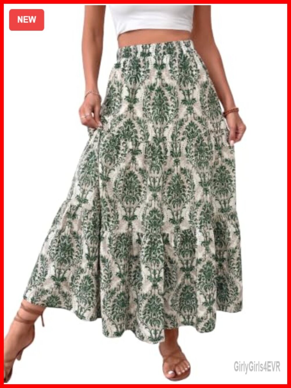 Womens Flowy Boho Maxi Skirt Elastic Waist A-Line with Pockets